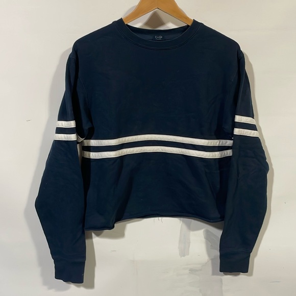 Brandy Melville Tops - John galt brandy Melville Navy Blue Cropped Sweatshirt with White Stripes